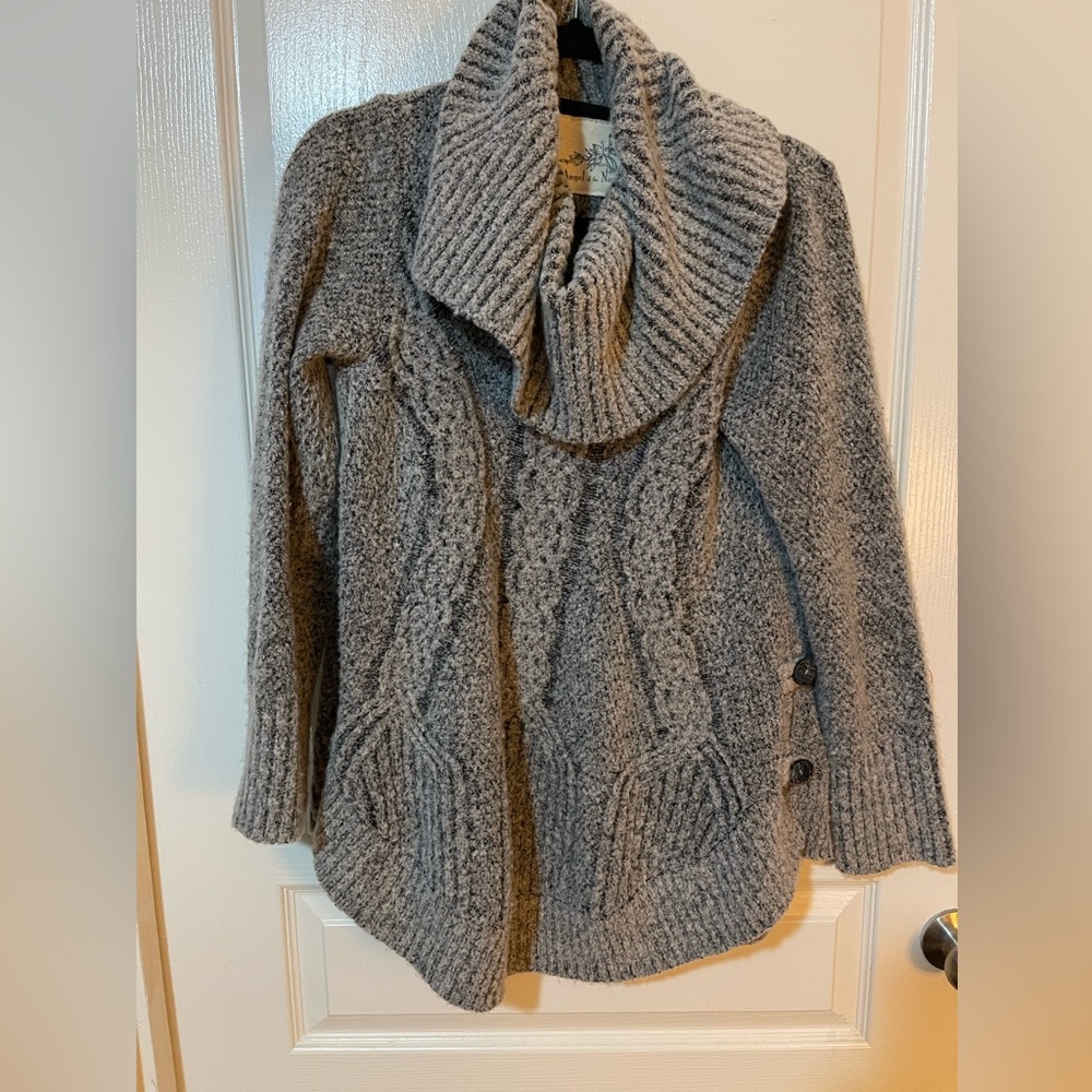 Anthropologie Angels of the North Grey Cowl Neck Cable Detail Poncho Sweater